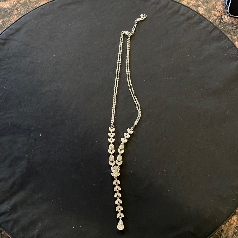 Faux crystal drop necklace perfect for your wedding day. Silver tone